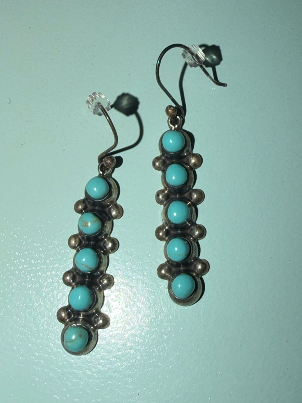 Sterling Silver Turquoise Linear Drop Earrings - Vintage, never worn